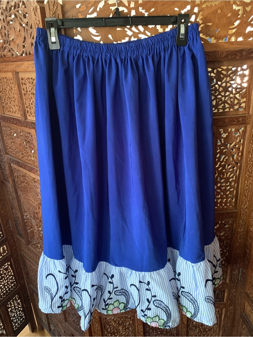 Women’s Royal Blue Circle Skirt with Embroidered Hem